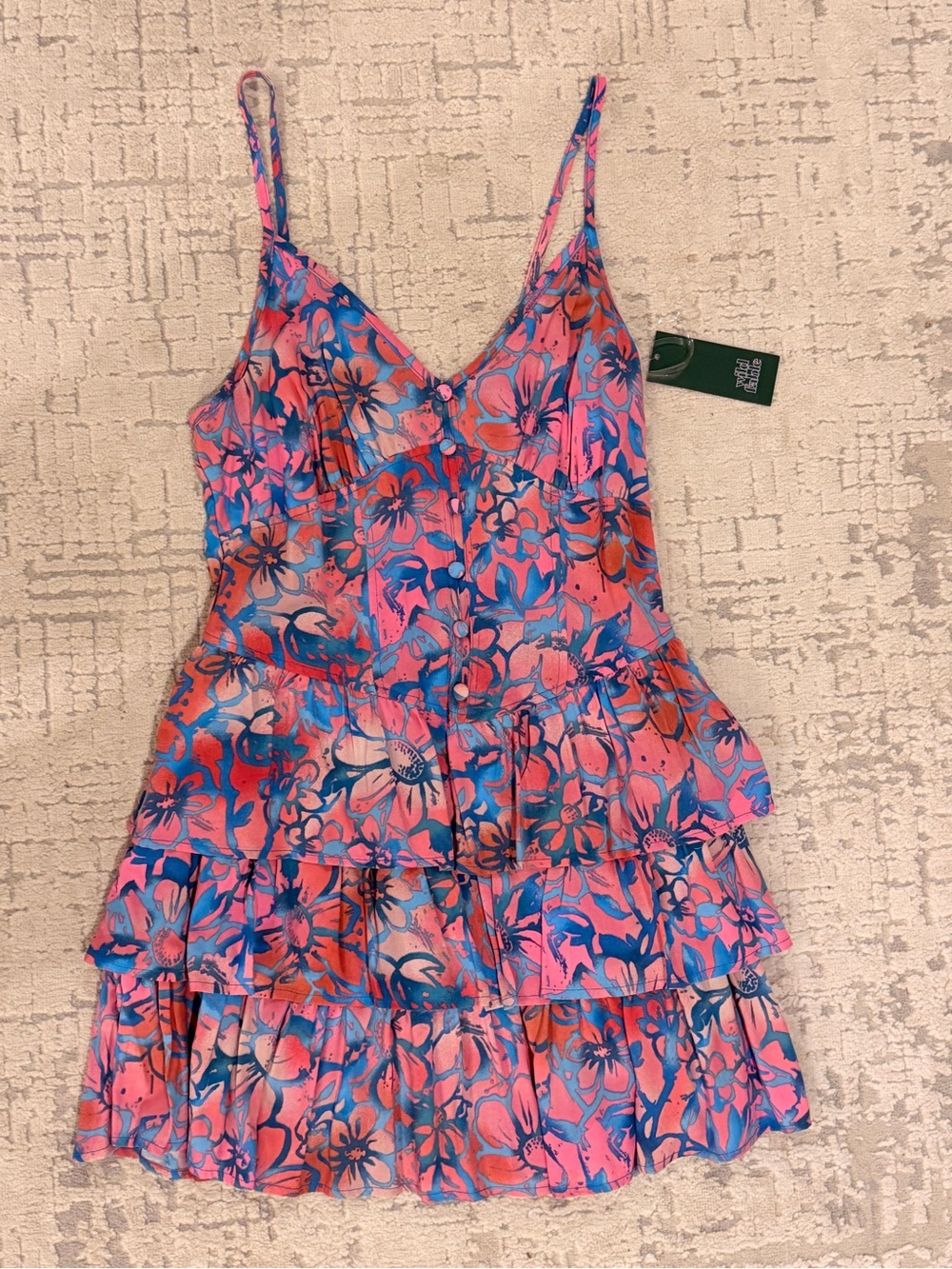 wild fable Pink and Blue Floral Tiered Mini Dress Sz small NEW with tags